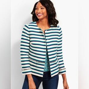 NWT Talbots Blue and White Striped Fringed Jacket - Size 12